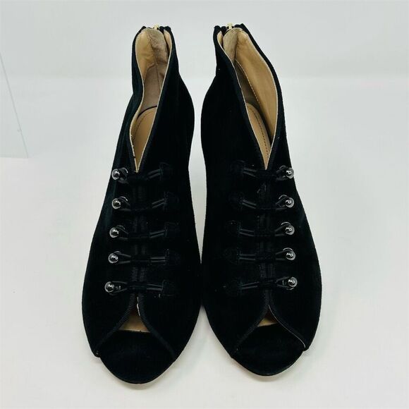 Adrienne Vittadini Women's Black Suede Peep Toe Booties Size 7.5 Back Zipper - Picture 4 of 12